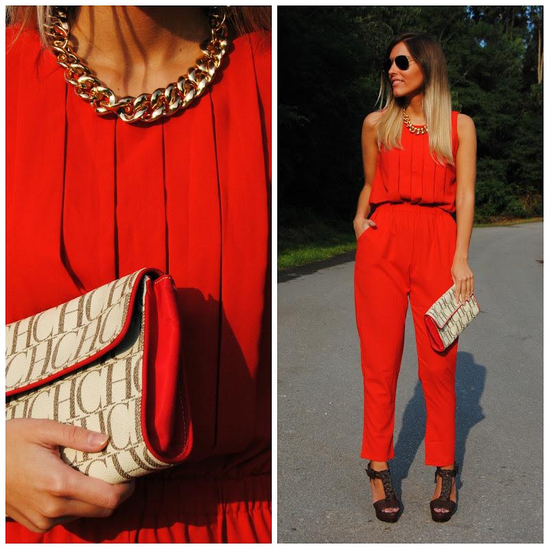 Red jumpsuit. Red jumpsuit.