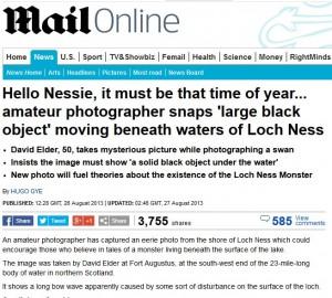Vuelve Nessy El 26 de agost de 2013, el Dailymail, en su edicción online, publica un artículo sobre la fotografía realizada a
