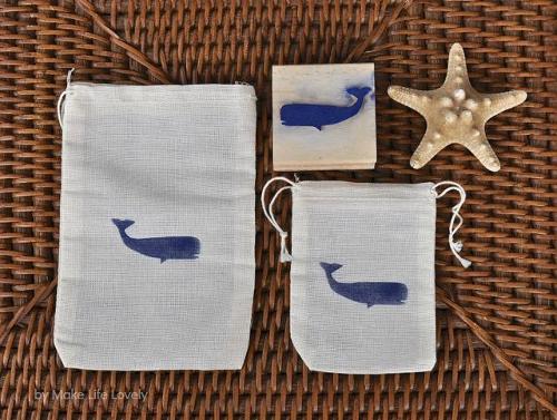 Bolsitas de tela con sello en forma de ballena estampado bolsitas recordatorio DIY con estampacion textil