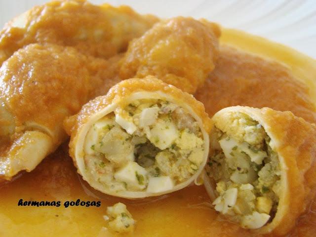 CALAMARES EN SALSA RELLENOS DE GAMBAS Y HUEVO DURO CALAMARES EN SALSA RELLENOS DE GAMBAS Y HUEVO DURO