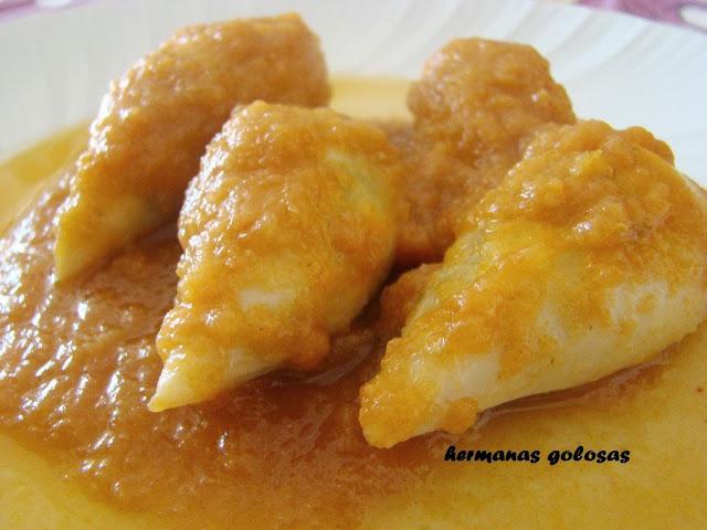CALAMARES EN SALSA RELLENOS DE GAMBAS Y HUEVO DURO CALAMARES EN SALSA RELLENOS DE GAMBAS Y HUEVO DURO
