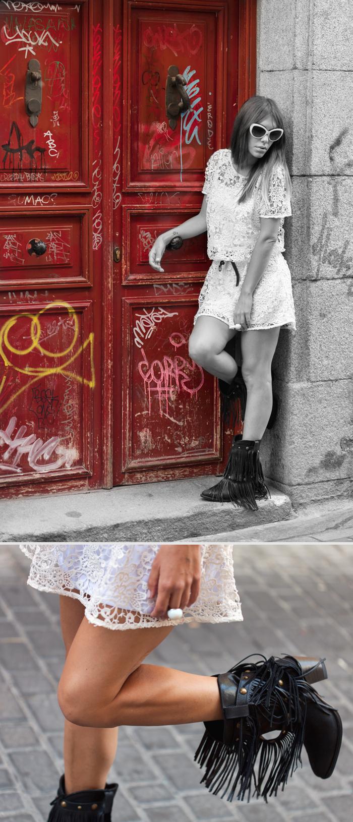 street style barbara crespo sheinside crochet dress sendra fringes boots outfit street style barbara crespo sheinside crochet dress sendra fringes boots outfit