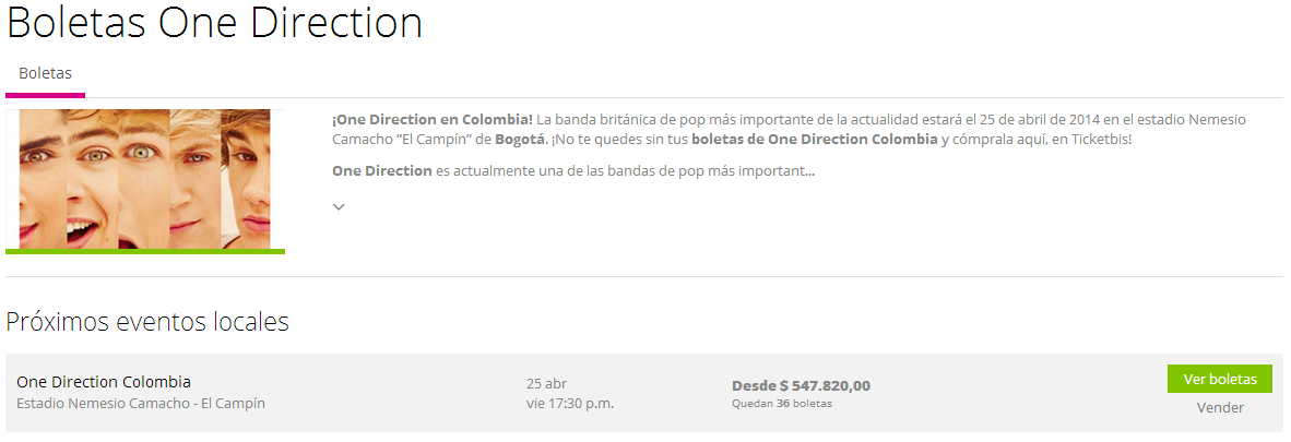 Aún se logran conseguir boletas para el concierto de One Direction en Bogotá – Colombia entradas1D