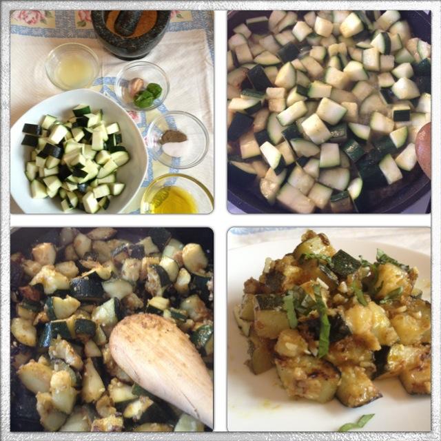 Calabacín frito con pan y albahaca Calabacín frito con pan y albahaca
