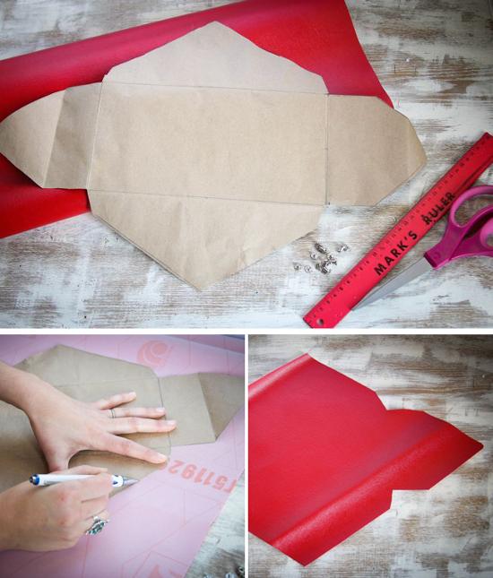 Estuche o bolso de mano con forma de sobre DIY hecho con tela vinílica DIY tutorial bolso sobre sin coser