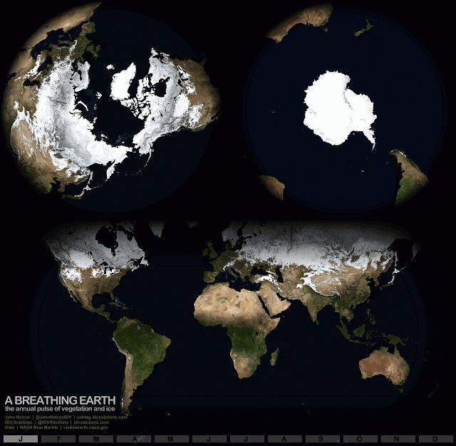 Animación con fotos de la NASA, muestra el efecto de los cambios estacionales en la Tierra Breathing-Earth-Planet