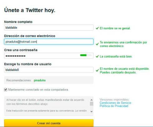 Empezando en Twitter creación cuenta en Twitter