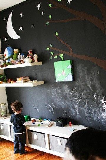 Pared-pizarra en cuarto infantil... ¡ideal!