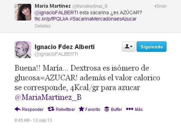 Sacarina en sobres de Mercadona: ¿AZUCAR en un 90%? Respuesta de Ignacio Fdez Alberti