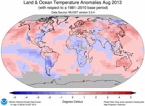 Agosto 2013, el cuarto más cálido desde 1980 en todo el Planeta según informe de la NOAA NOAA_466