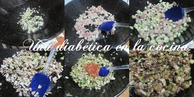 Empanada de calabacín, champiñones y pollo con masa de harina integral apta para diabéticos Empanada de calabacín, champiñones y pollo con masa de harina integral apta para diabéticos