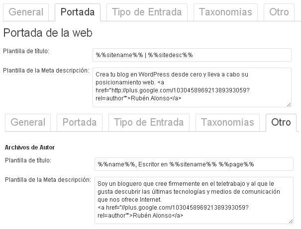 Cómo configurar WordPress y mi posicionamiento web (II) Yoast WordPress SEO Plantilla