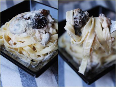 Tallarines con salsa de setas cats