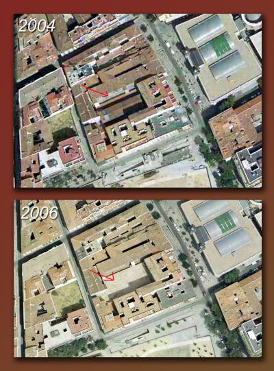 Una “corrala” (desaparecida) en Lavapiés-Embajadores, Madrid Corrala calle Santiago el Verde 13-aereas