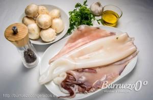 Ingredientes para poder hacer calamar asado con champiñones y salsa verde