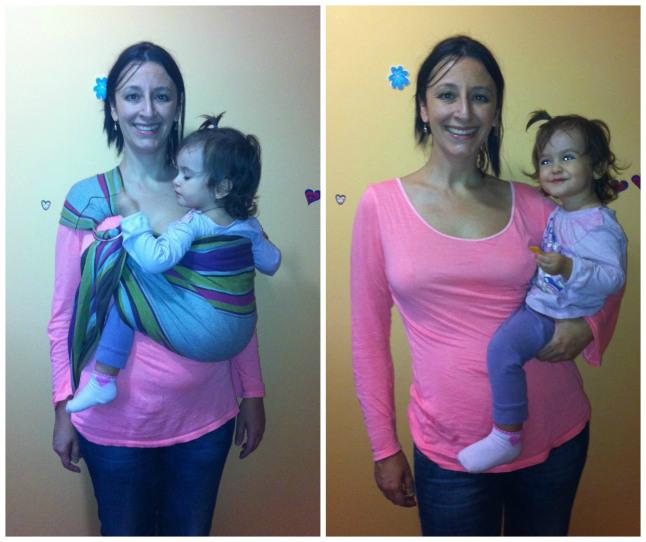 Portabebés y NO dolor de espalda Bebé a la cadera con una bandolera y sin ningún tipo de portabebé