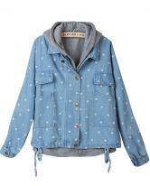Hello October Blue Hooded Polka Dot Drawstring Two Pieces Outerwear