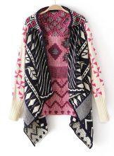 Hello October Pink Long Sleeve Tribal Pattern Asymmetrical Cardigan