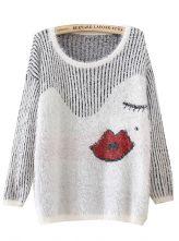 Hello October Beige Long Sleeve Vertical Stripe Lip Mohair Sweater