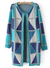 Hello October Blue Long Sleeve Geometric Pattern Cardigan