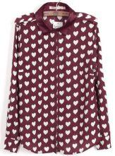 Hello October Red Long Sleeve Hearts Print Chiffon Blouse