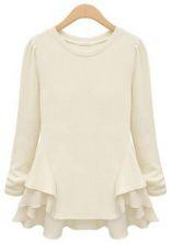 Hello October Beige Long Sleeve Contrast Chiffon Ruffles T-Shirt