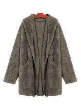 Hello October Grey Long Sleeve Drawstring Loose Trench Coat