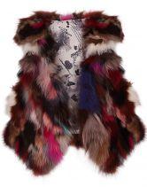 Hello October Brown Red Fox Fur Random Pattern Crop Gilet