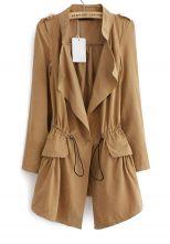 Hello October Khaki Long Sleeve Epaulet Drawstring Trench Coat