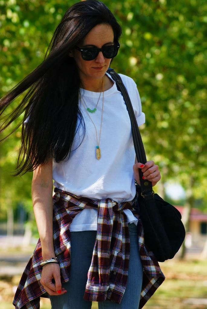 PLAID AND MY NEW JEWELRYTee/camiseta: zara, necklaces/ co...