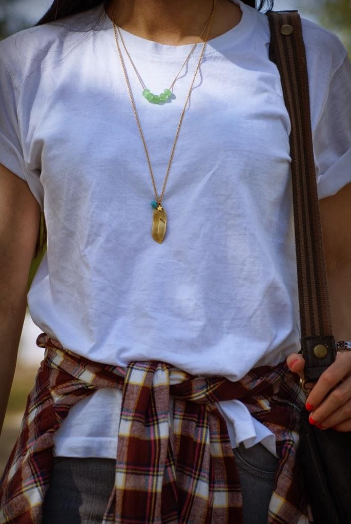 PLAID AND MY NEW JEWELRYTee/camiseta: zara, necklaces/ co...