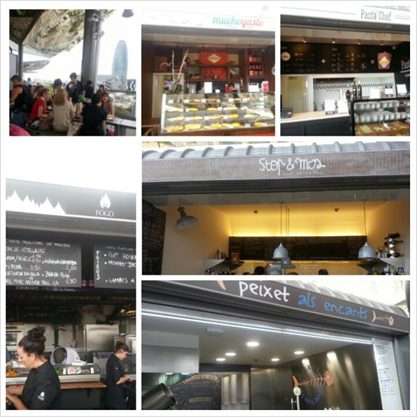 Gastronomía en los “Encantes Viejos de Barcelona” Gall Encantat- Stop&Mos-Pasta Chef-Peixets als Encants-onegoshop