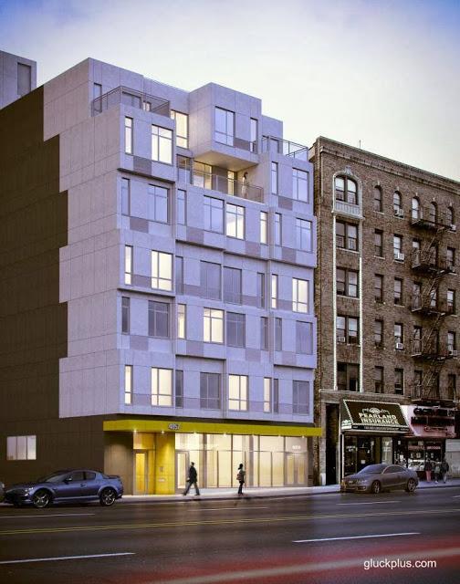 Edificio residencial modular en Nueva York, aspecto terminado Imagen del renderizado del proyecto de edificio residencial modular en Nueva York