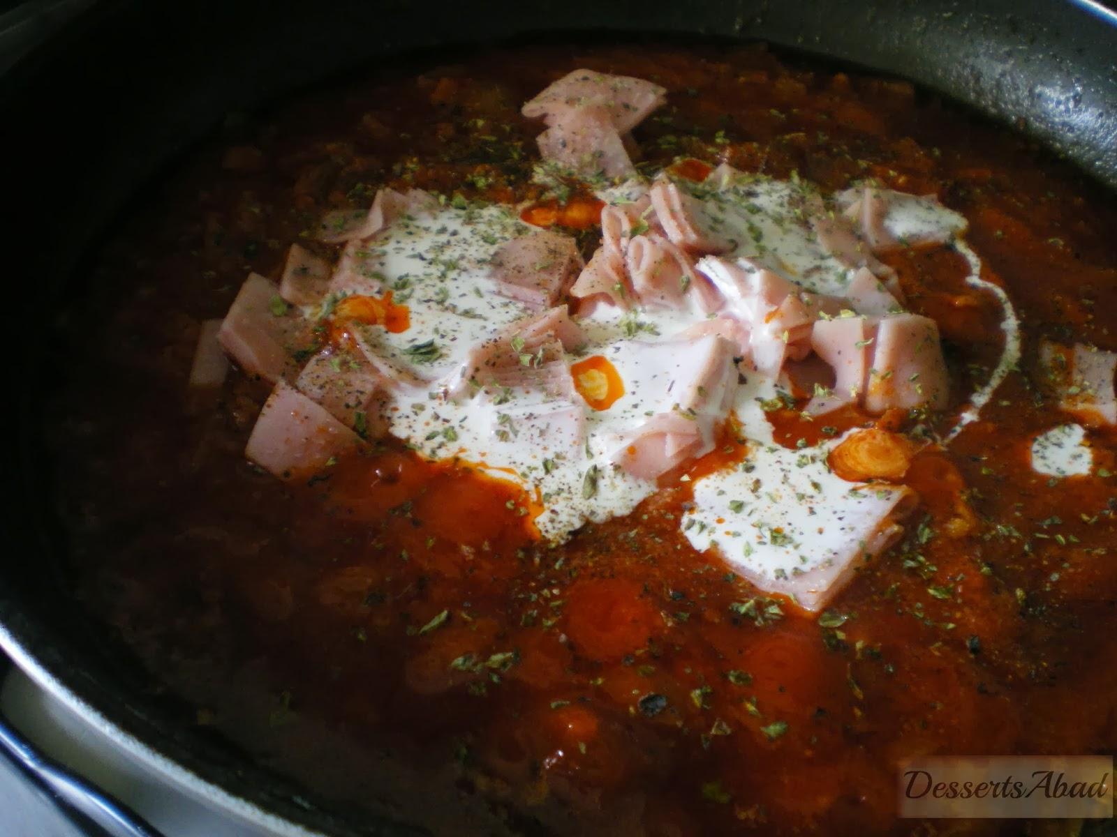 Macarrones con jamón y chorizo Macarrones con jamón y chorizo