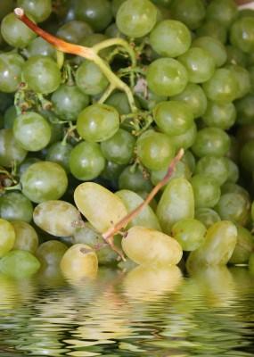La uva blanca y su reflejo. reflejo de fruta
