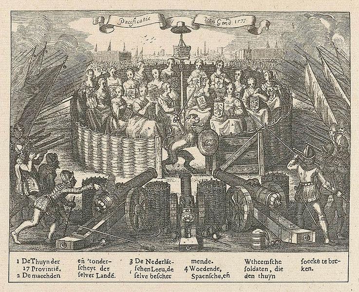 Juan de Austria, Amberes y la paz en Flandes Alegoria de la pacificación de Gante. Los de los cañones somos los españoles.