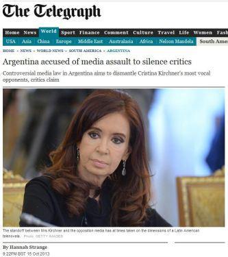 'El enfrentamiento entre la Sra. Kirchner y los medios de la oposición ha adquirido ribetes de una telenovela latinoamericana' dice el epígrafe de la foto de CFK que The Telegraph utilizó para ilustrar su nota.
