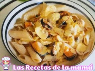 Receta de Macarrones con mejillones al azafrán Macarrones con mejillones al azafrán