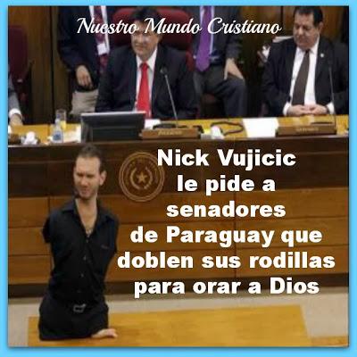 Nick Vujicic le pide a senadores de Paraguay que doblen sus rodillas para orar a Dios
