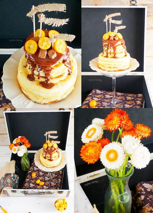 PASTEL DE PANCAKES con naranjas enanas y Kit Kat PASTEL DE PANCAKES con naranjas enanas y Kit Kat