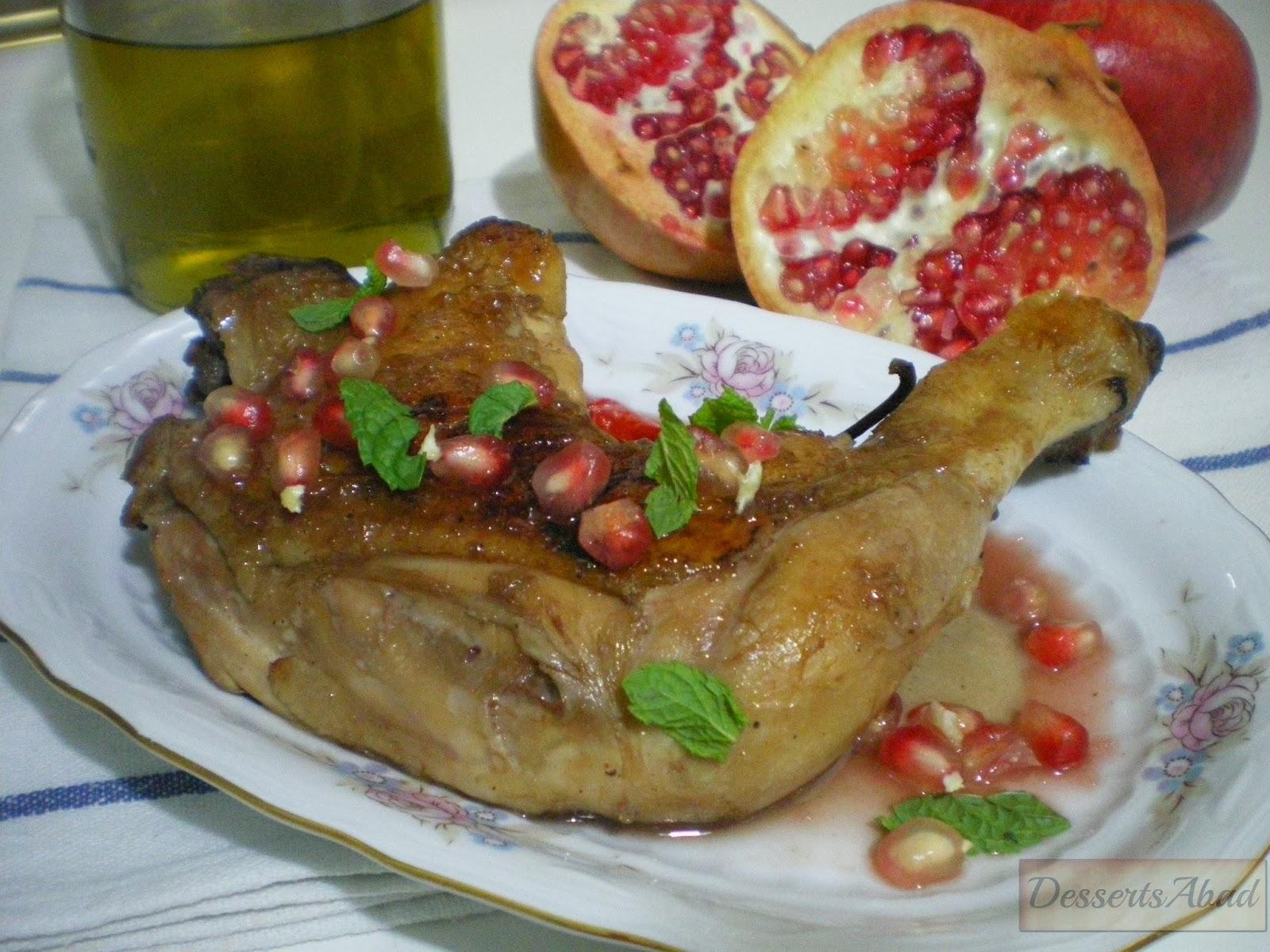 Muslo de pollo con salsa de granada Muslo de pollo con salsa de granada