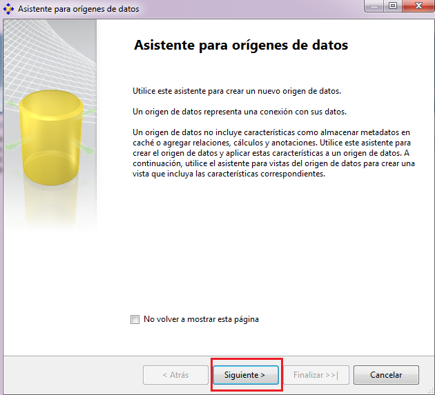 Asistente para crear el Origen de Datos