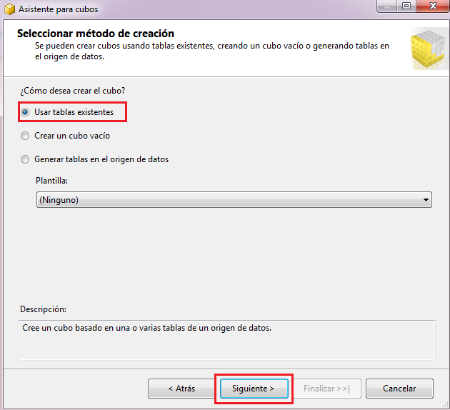 Usar tablas existentes Usar tablas existentes