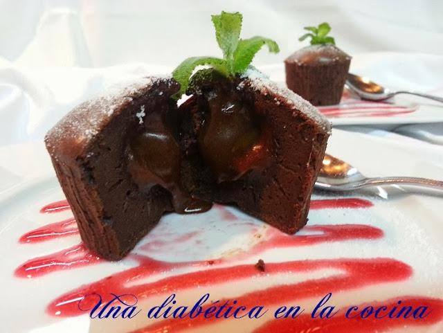 Coulant de chocolate con las distintas raciones aptas para diabéticos y primer año del blog Coulant de chocolate con las distintas raciones aptas para diabéticos y primer año del blog