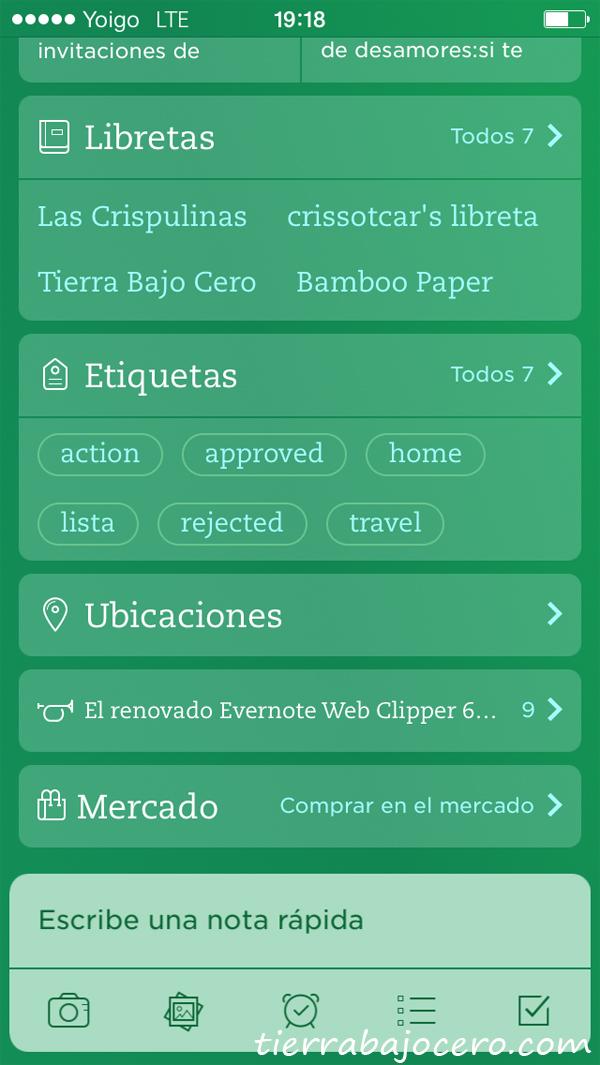 Tierra Bajo Cero Reto a evernote