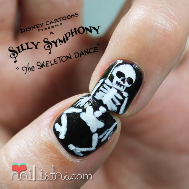 Uñas decoradas con esqueletos inspiración Disney Silly Symphony