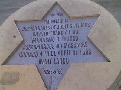 Commemorative plaque of the massacre of 4000 Jewish in Lisbon in 1506.