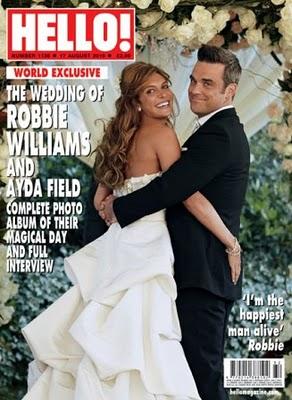 La boda de Robbie Williams y Ayda Field, en portada de Hallo. Imágenes del vestido de la novia, de Monique Lhuillier