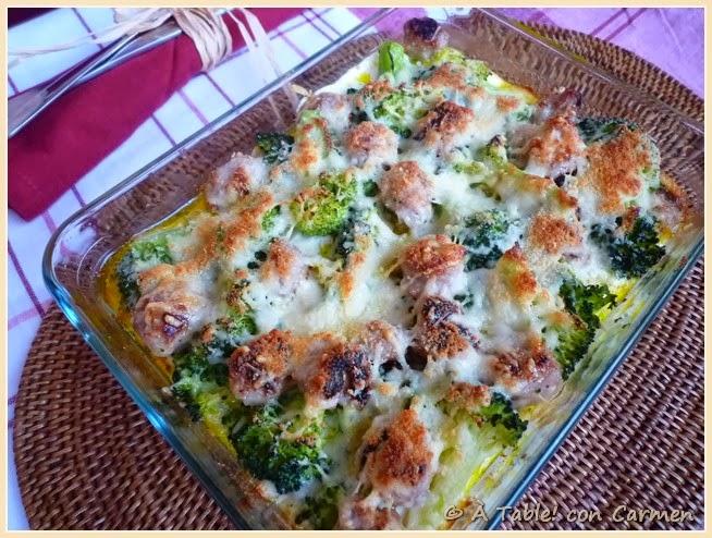 Gratinado de Brocoli con Patatas y Longanizas #RecetasSolidariasParaNavidad