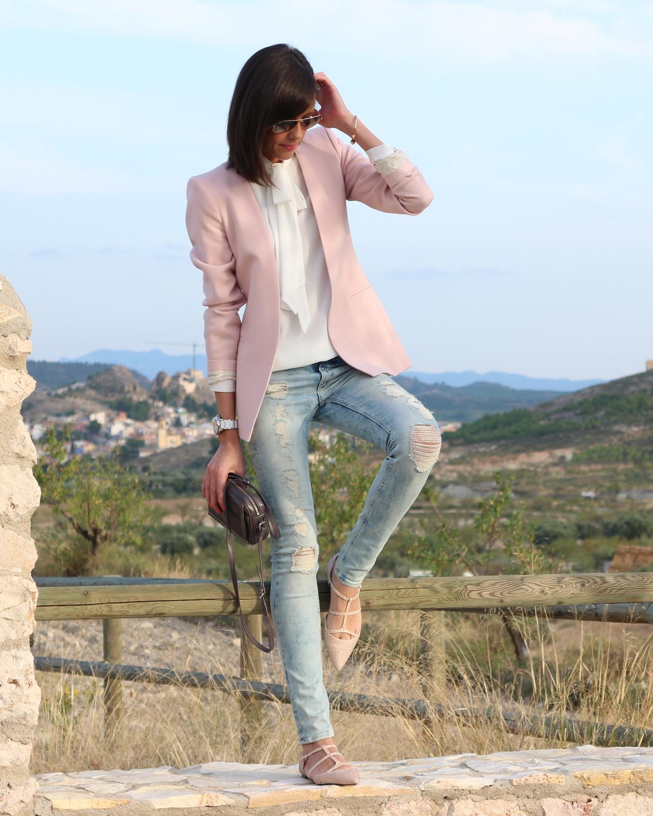 chaqueta americana rosa bershka